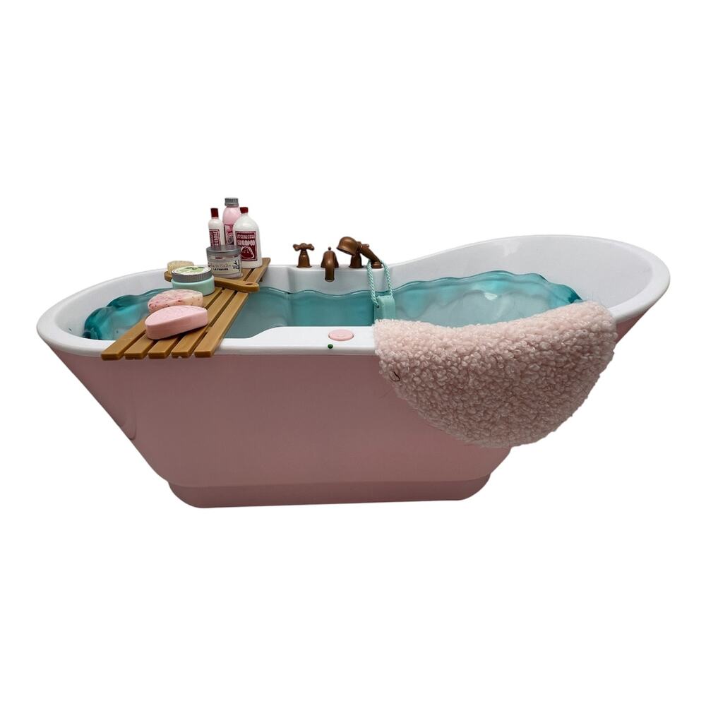 Our Generation Bath & Bubbles Toy Bathtub for 18" Dolls Accessories Sounds Pink